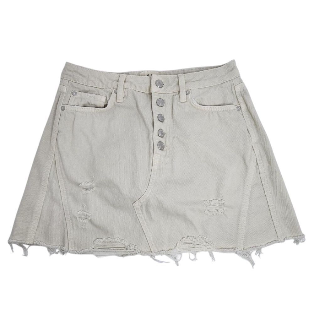 We The Free‎ Skirt Women's 29 Bailey Denim Mini Raw Hem Pockets Khaki